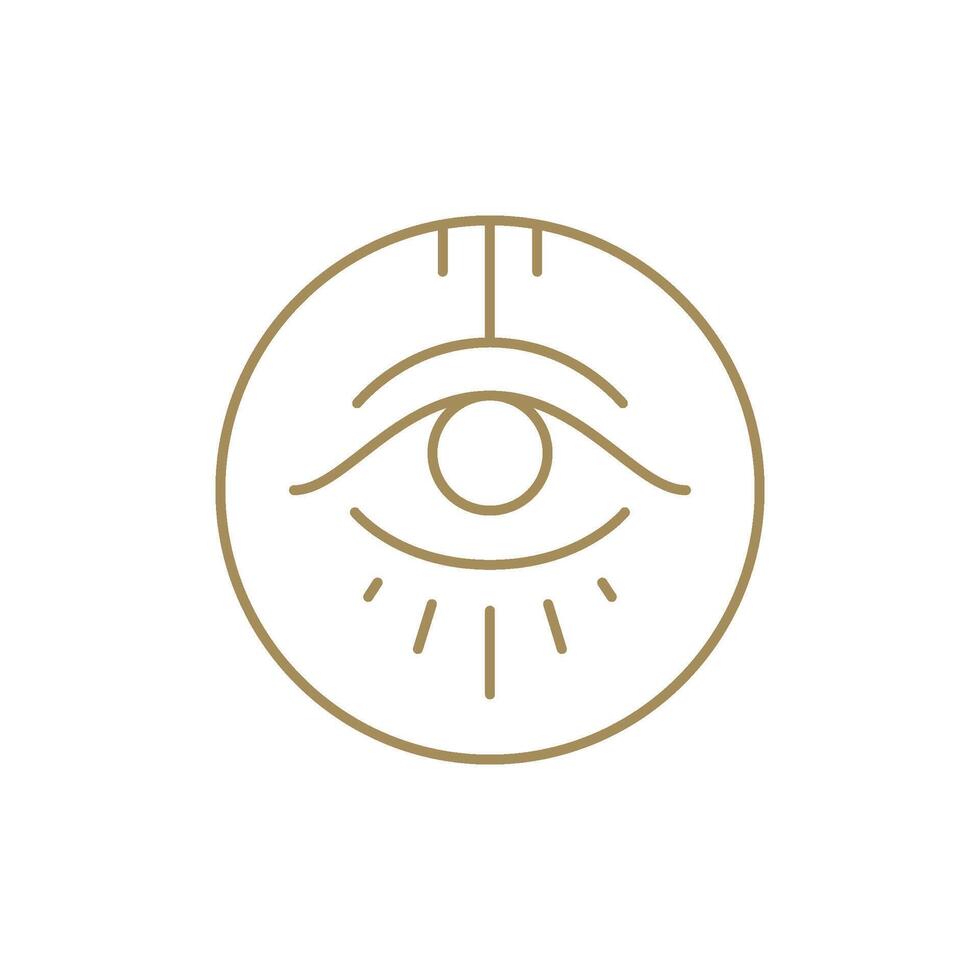 Esoteric human all seeing eye occultism medieval optical symbol minimalist circle frame decorative design line icon vector