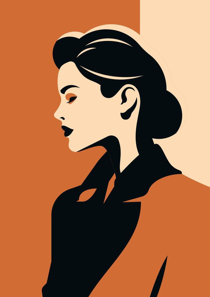 Independent retro woman brown pastel silhouette contemporary artwork paint color poster flat vector