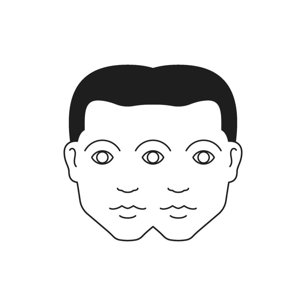 Y2k double man face hallucinogen psychedelic monochrome line groovy icon illustration vector