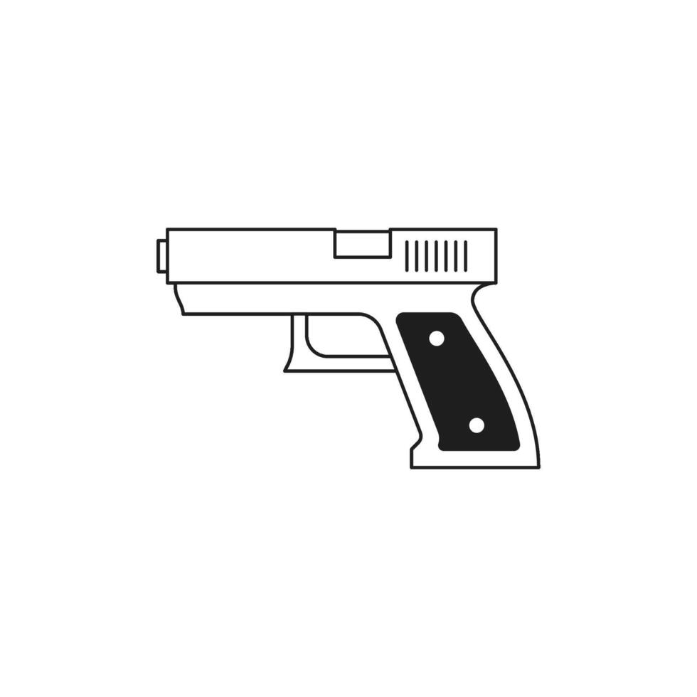 Y2k gun handgun shooting weapon side view monochrome line retro groovy icon vector