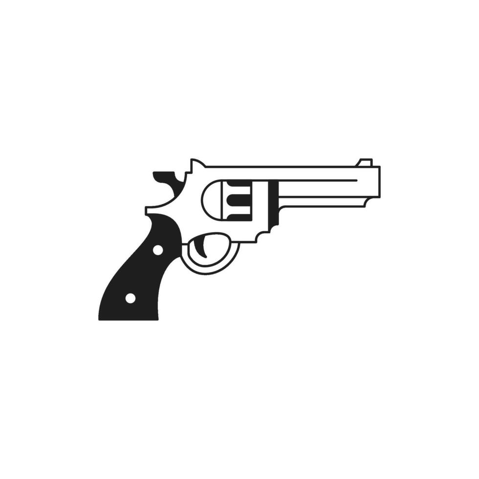 Y2k retro revolver handgun weapon monochrome line groovy icon illustration vector