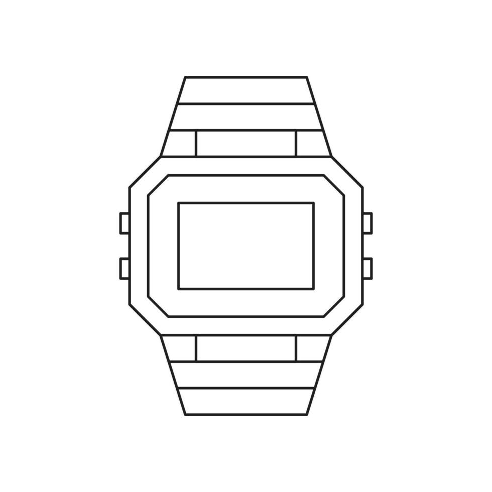 Y2k retro electronic wristwatch for time check monochrome line groovy icon illustration vector