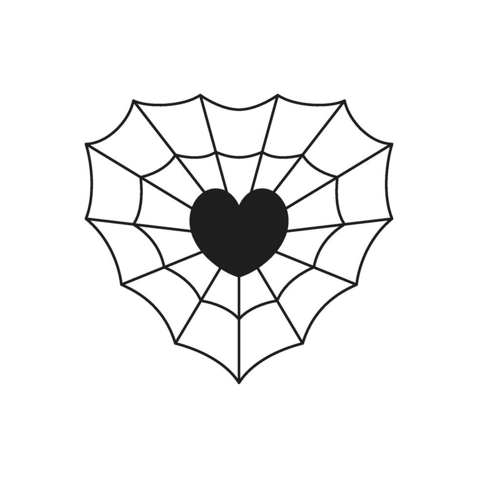 Y2k spider net heart shape psychedelic symbol of love monochrome line retro groovy icon vector