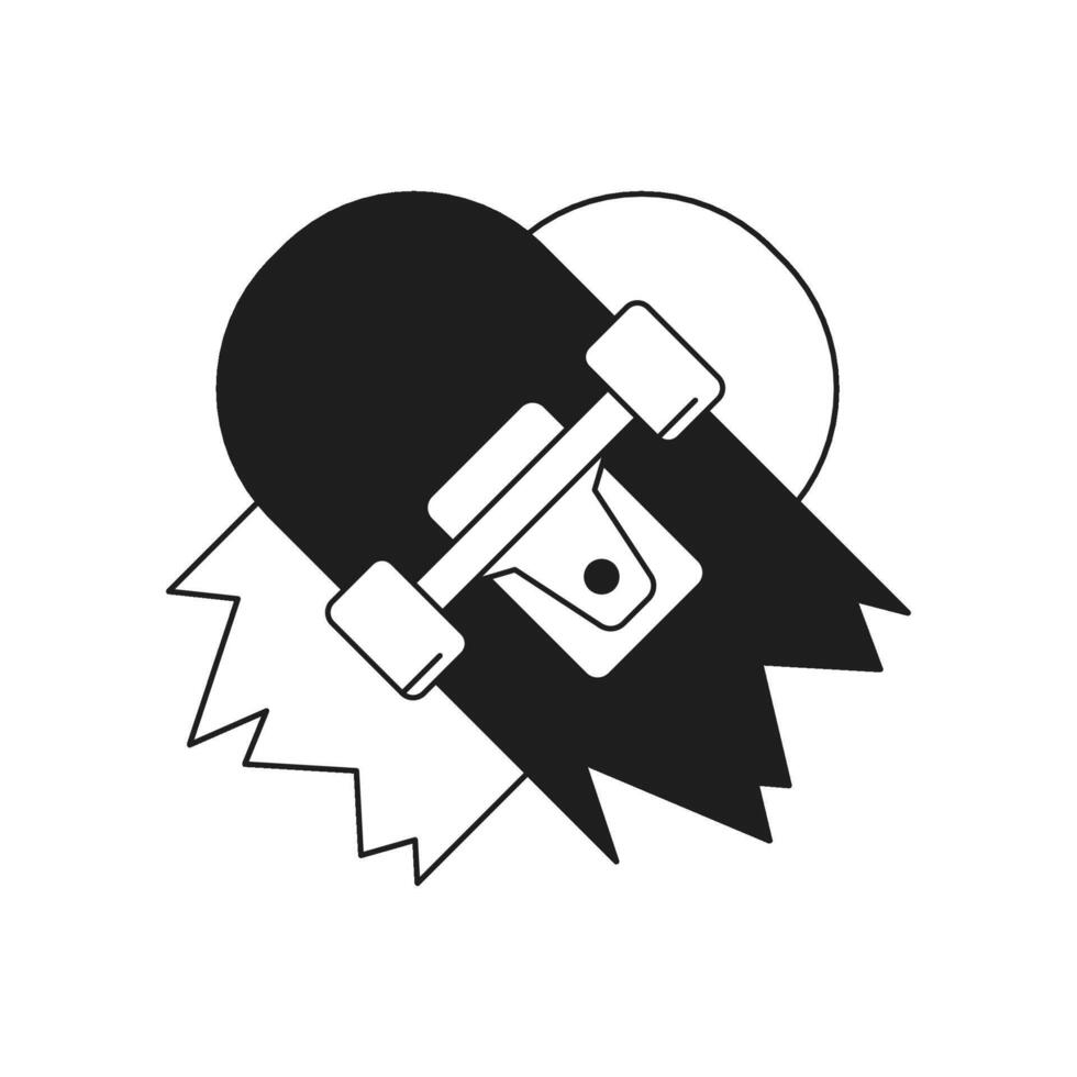 Y2k half broken skateboard street sport summer lifestyle monochrome line retro groovy icon vector