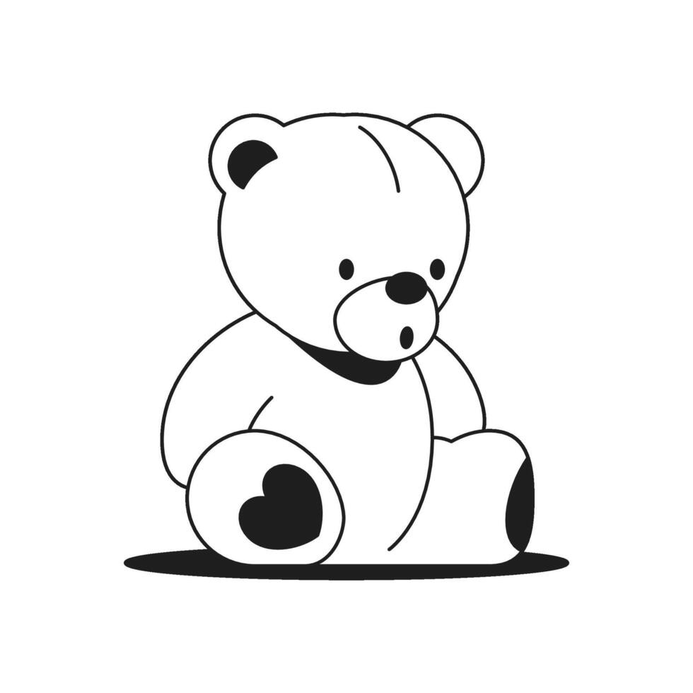 Y2k cute bear soft toy paw heart shape Valentine's Day gift monochrome line retro groovy icon vector