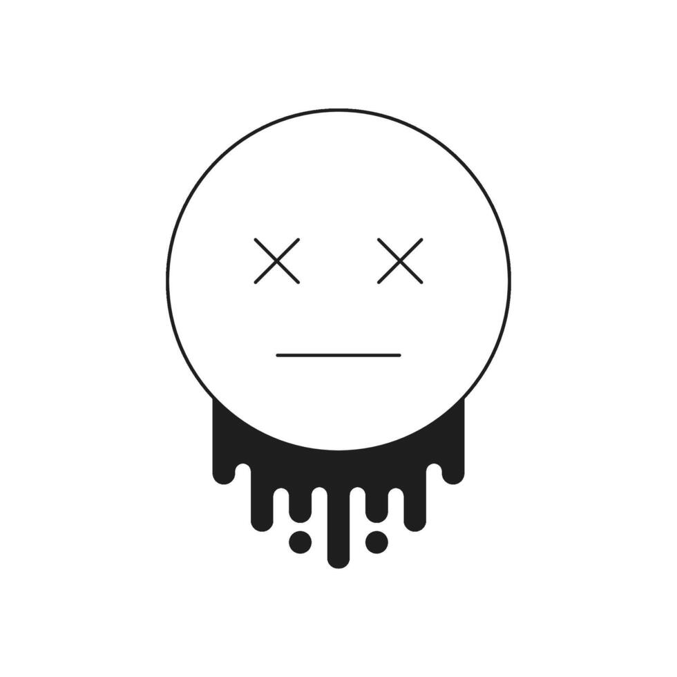 Y2k game over melting emoji dead smiley psychedelic monochrome line retro groovy icon vector