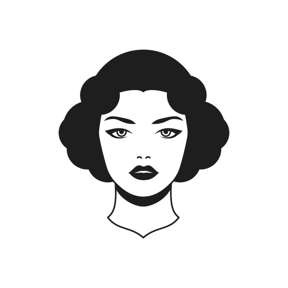 Y2k beautiful woman portrait fashion cartoon character monochrome line retro groovy icon vector