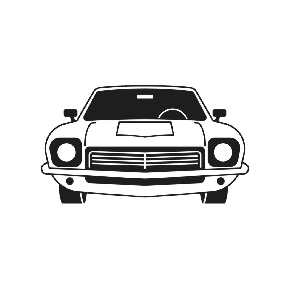 Y2k retro car 70s 80s automobile passenger transportation cartoon monochrome line groovy icon vector