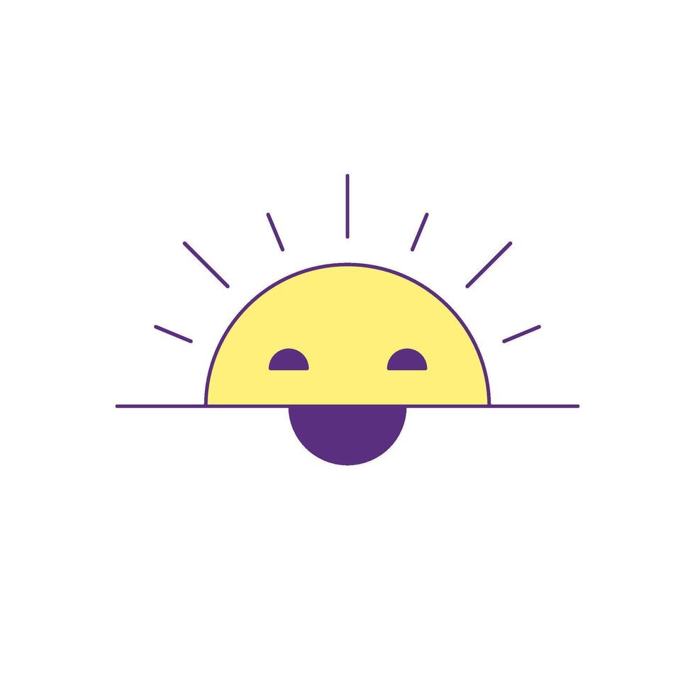 Y2k yellow bright sun with tongue and line beams trendy cartoon character groovy icon flat vector