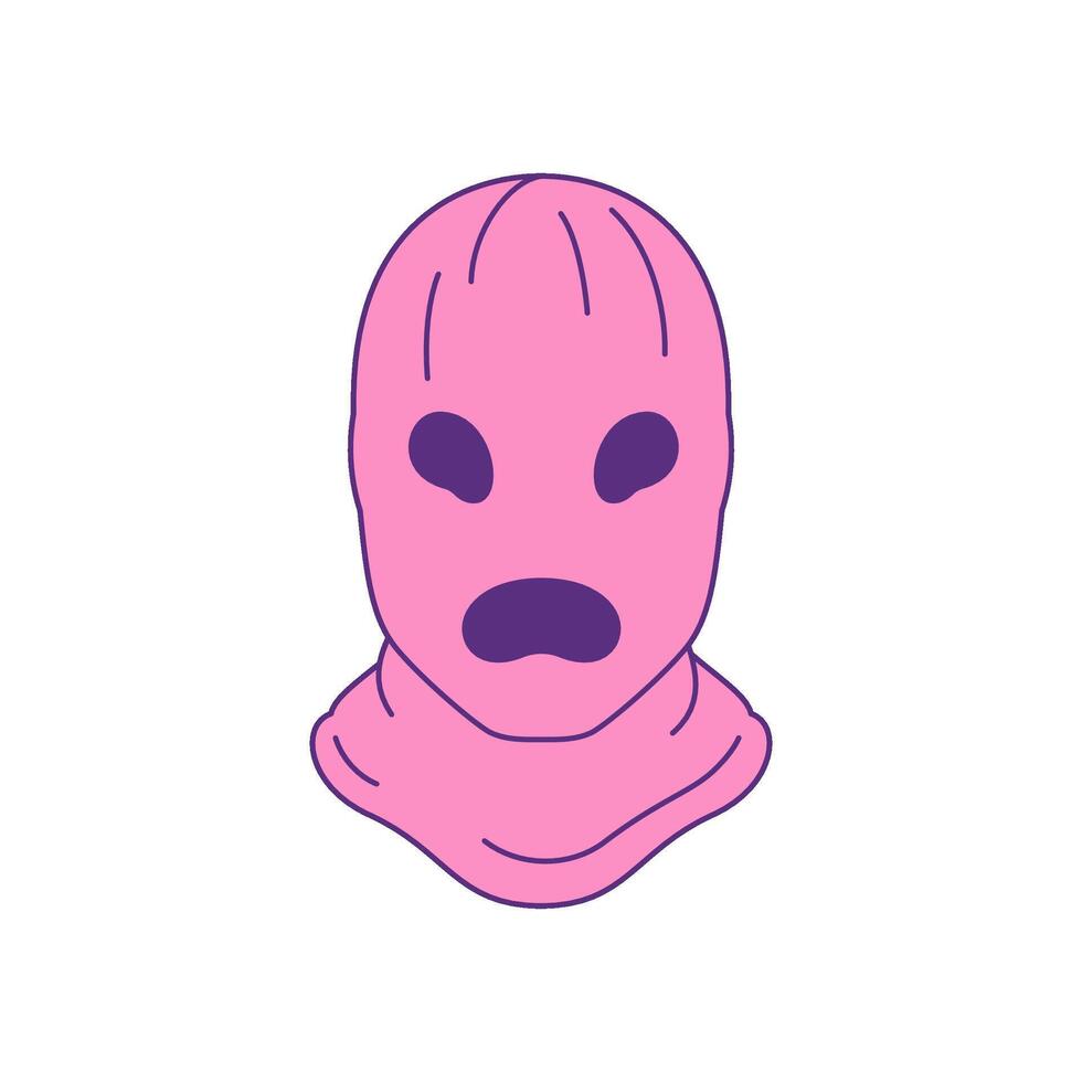Y2k scary monster mask head pink Halloween cartoon character groovy style icon flat vector