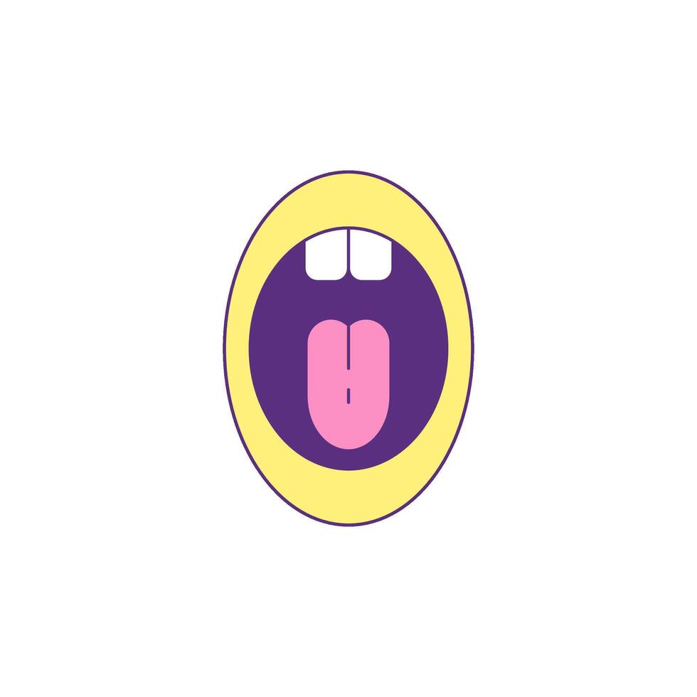 Y2k funky screaming mouth with tongue and teeth cartoon element groovy icon flat vector
