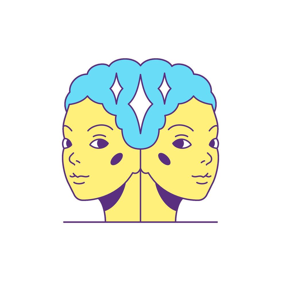 Y2k double woman magic twins face surreal trendy icon groovy style flat illustration vector