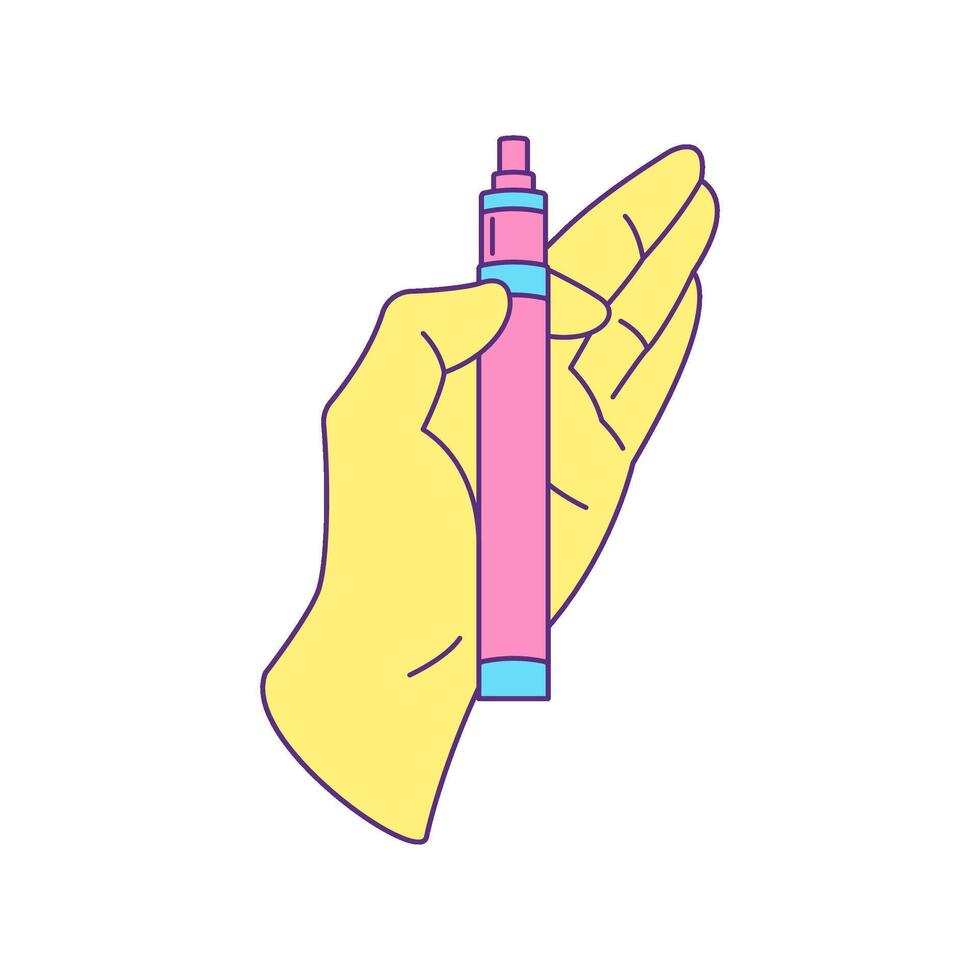 Y2k human hand holding electronic cigarette smoke device groovy style icon flat vector