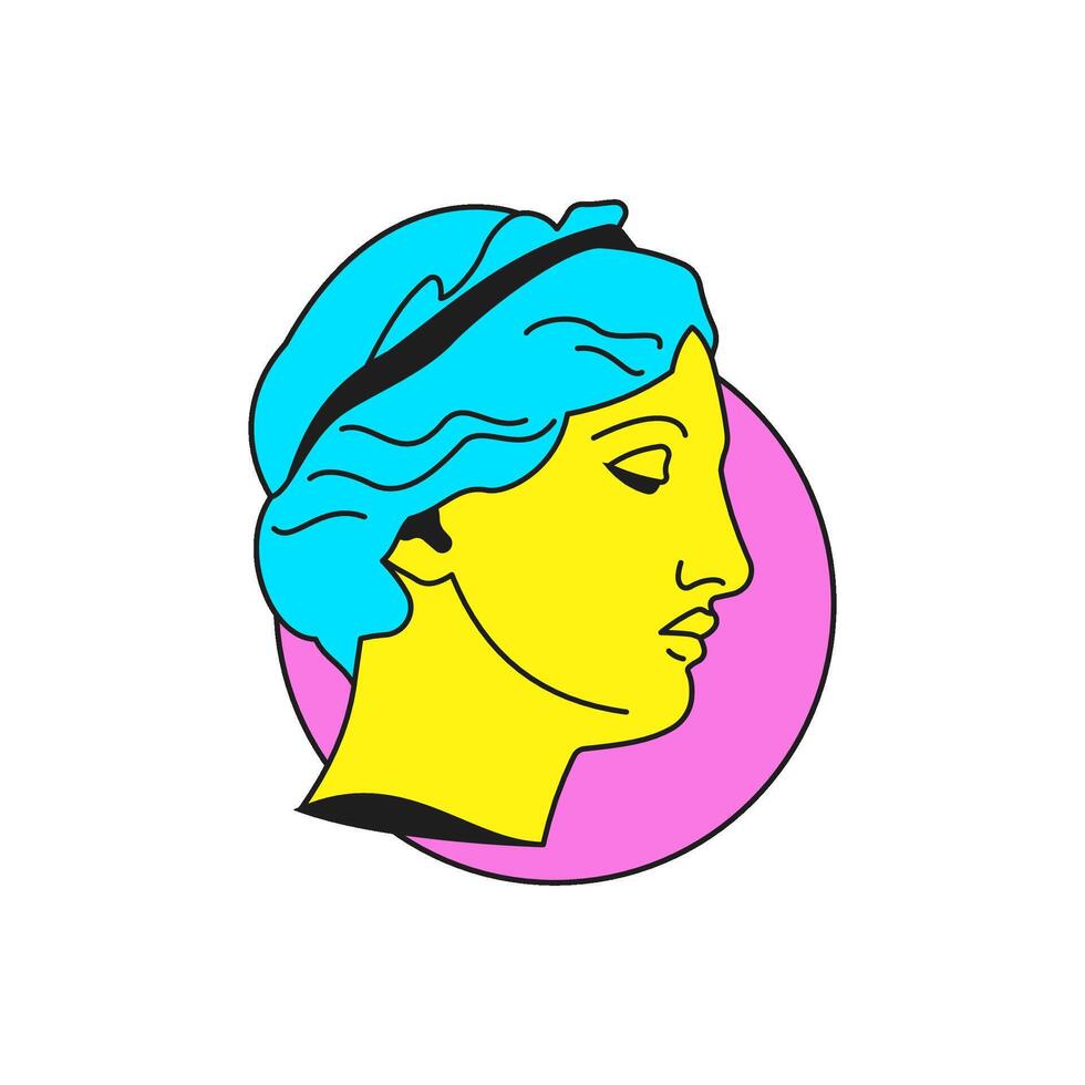 Y2k antique sculpture head with moon psychedelic trendy groovy style icon flat vector