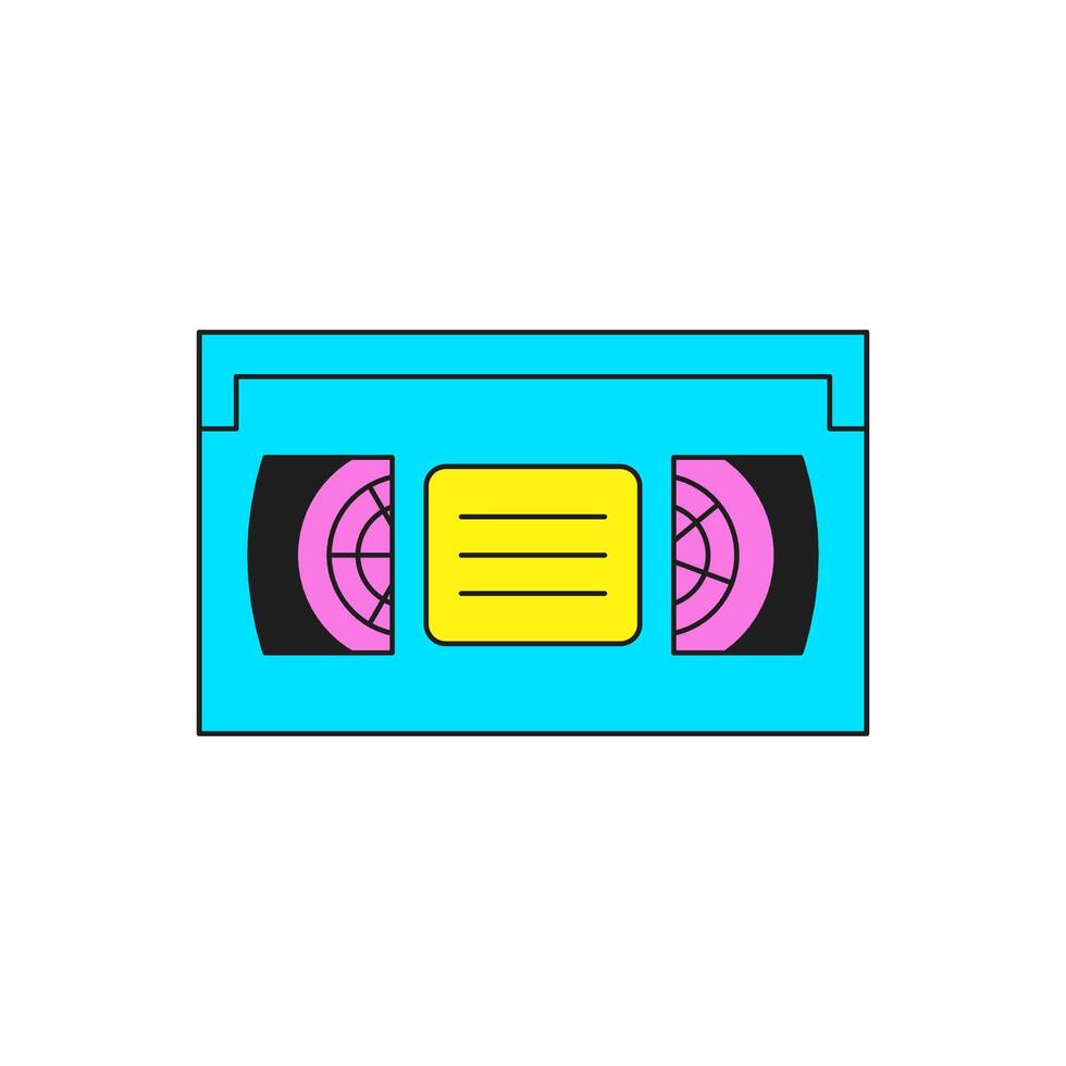 Y2k retro tape cassette for multimedia content cartoon element groovy style icon flat vector