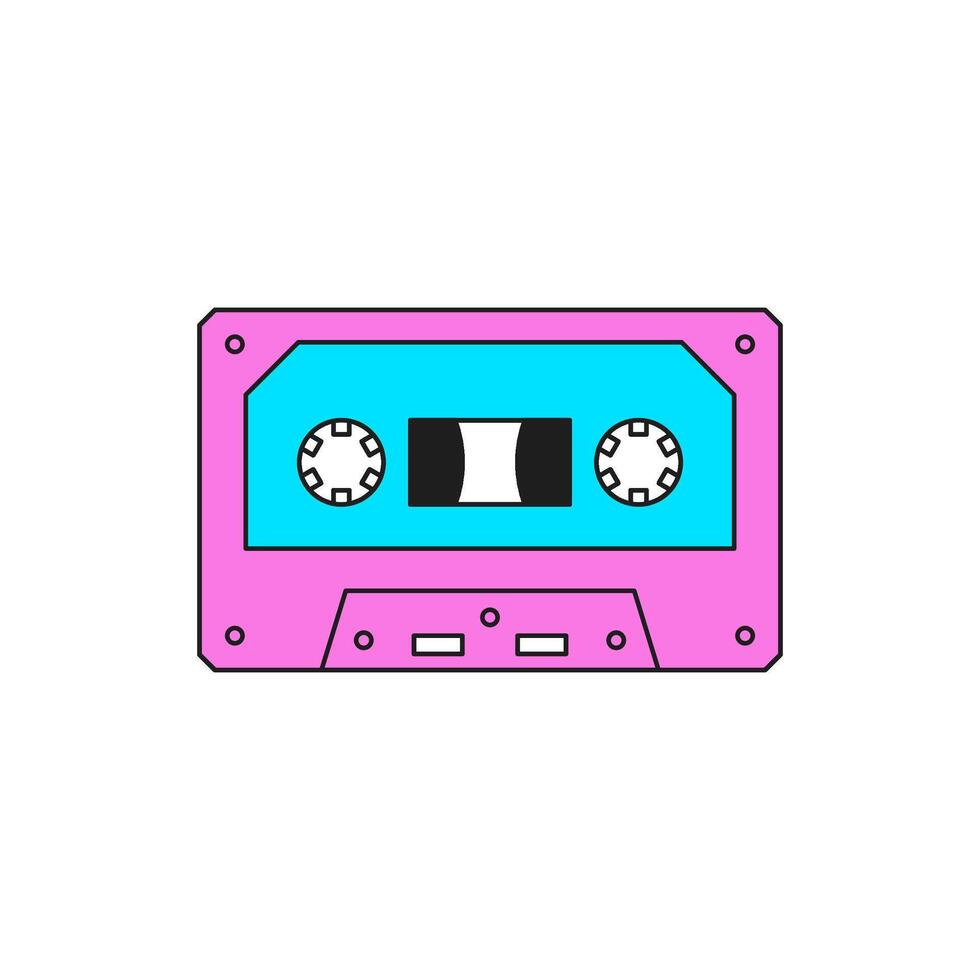 Y2k retro audio tape cassette music multimedia cartoon element groovy style icon flat vector