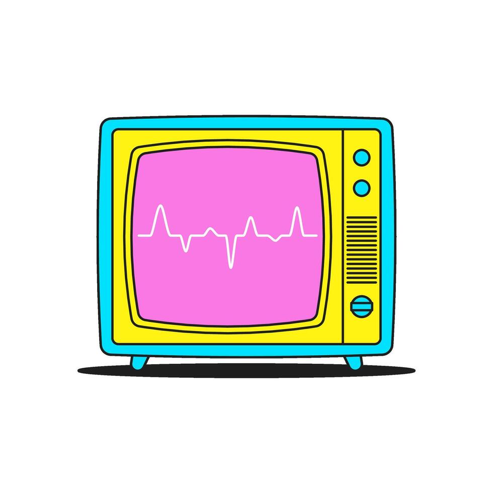 Y2k broken retro tv set with digital wave on screen cartoon element groovy style icon flat vector