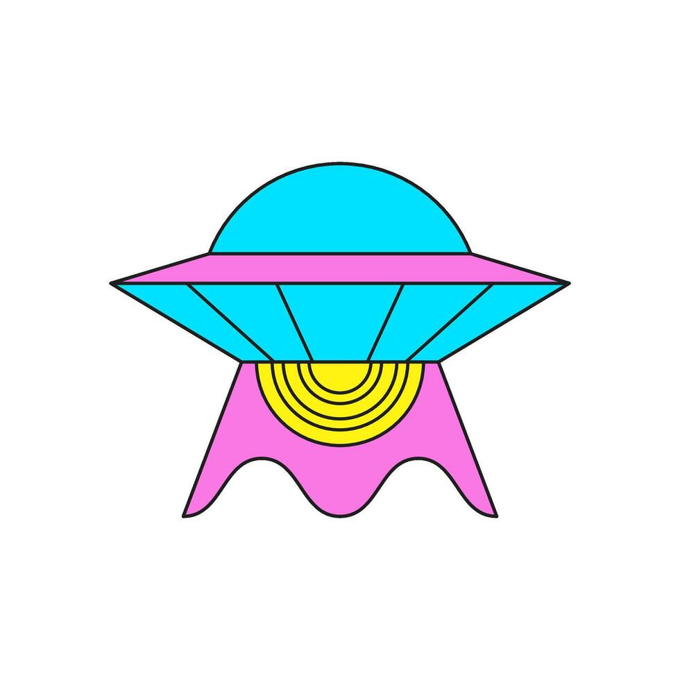 Y2k retro UFO alien spaceship for universe travel cartoon element groovy style icon flat vector