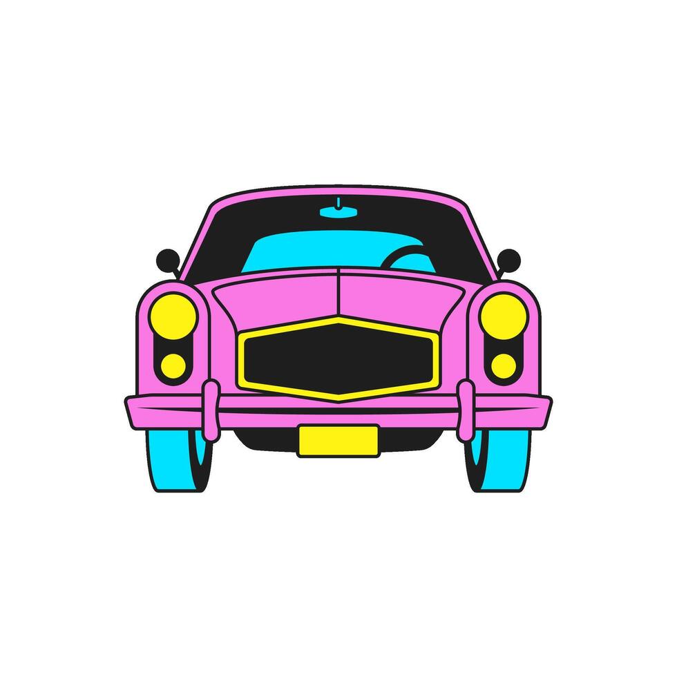 Y2k retro car automobile transportation comic cartoon element groovy style icon flat vector