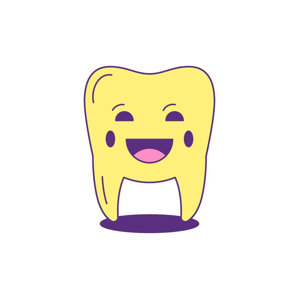 Y2k smiling tooth funny cartoon character comic emoji groovy style icon flat illustration vector