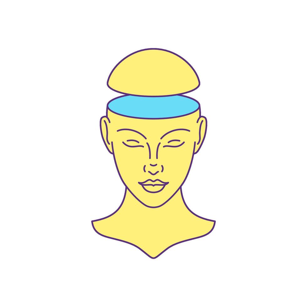 Y2k human head open empty mind psychedelic portrait cartoon character groovy icon flat vector