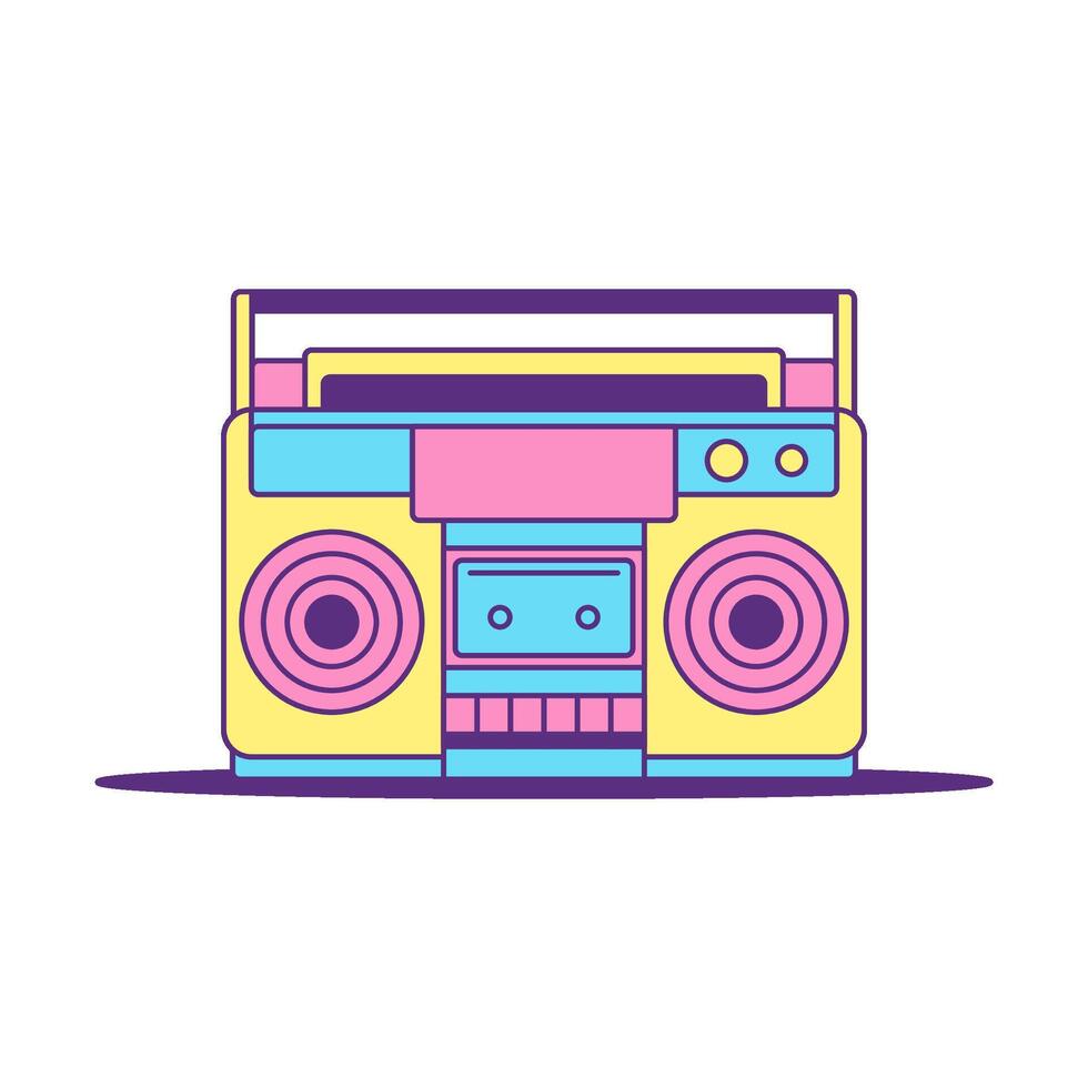 Y2k vintage tape record player music audio broadcasting cartoon element groovy icon flat vector