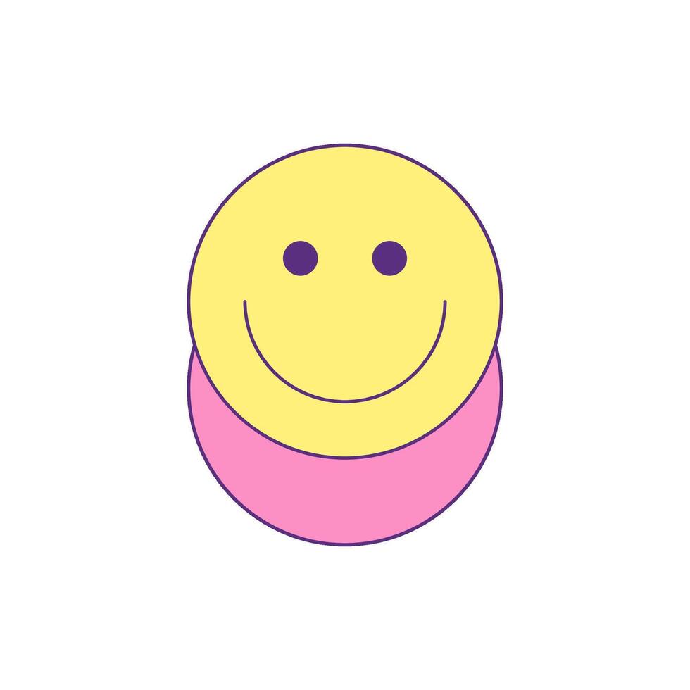Y2k yellow positive smiley comic cartoon character funky groovy style icon flat vector