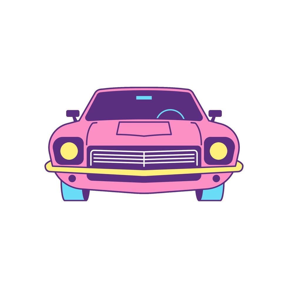 Y2k pink retro car passenger transportation cartoon element groovy style icon flat vector