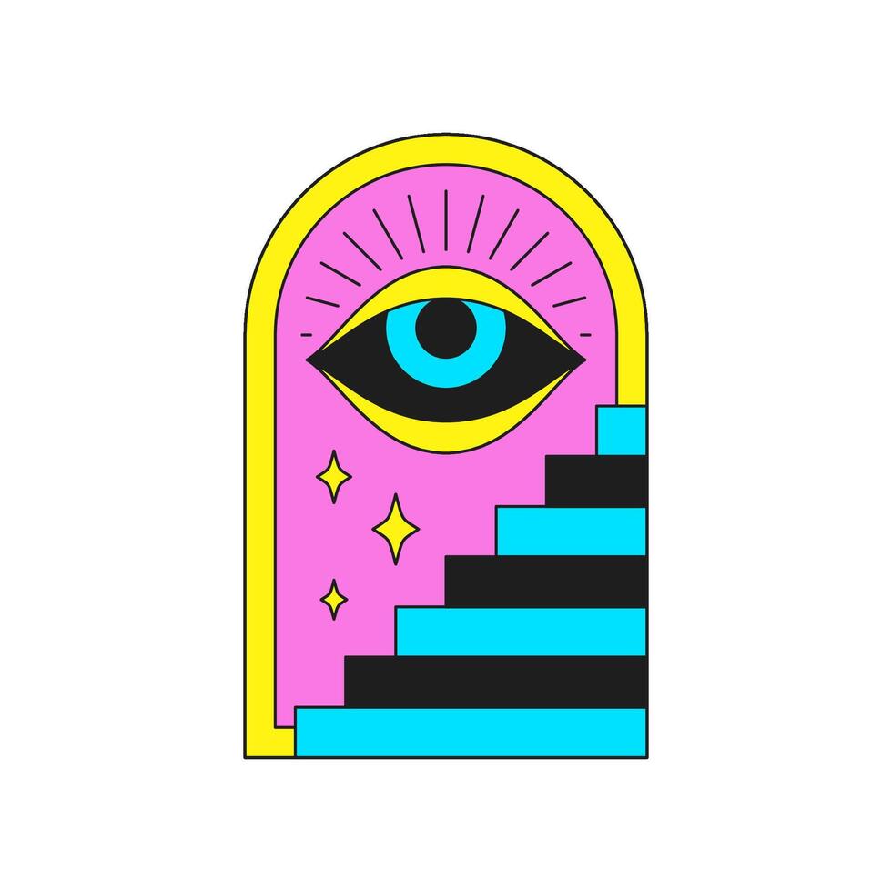 Y2k psychedelic esoteric all seeing eye comic cartoon element groovy icon flat vector