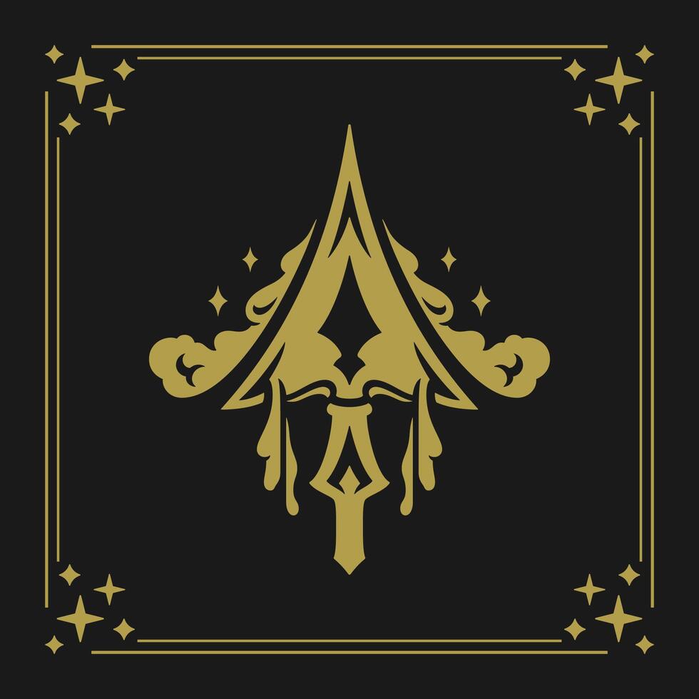Sagittarius zodiac symbol sharp arrow golden elegant vintage card design with frame vector