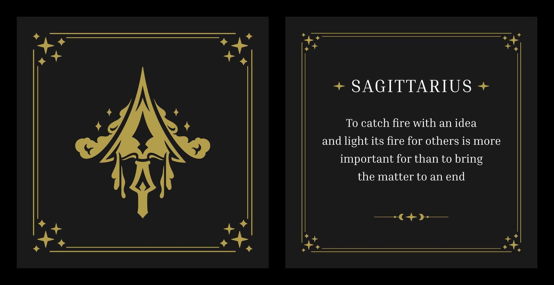 Sagittarius zodiac sharp arrow with stars horoscope symbol vintage card design template set vector