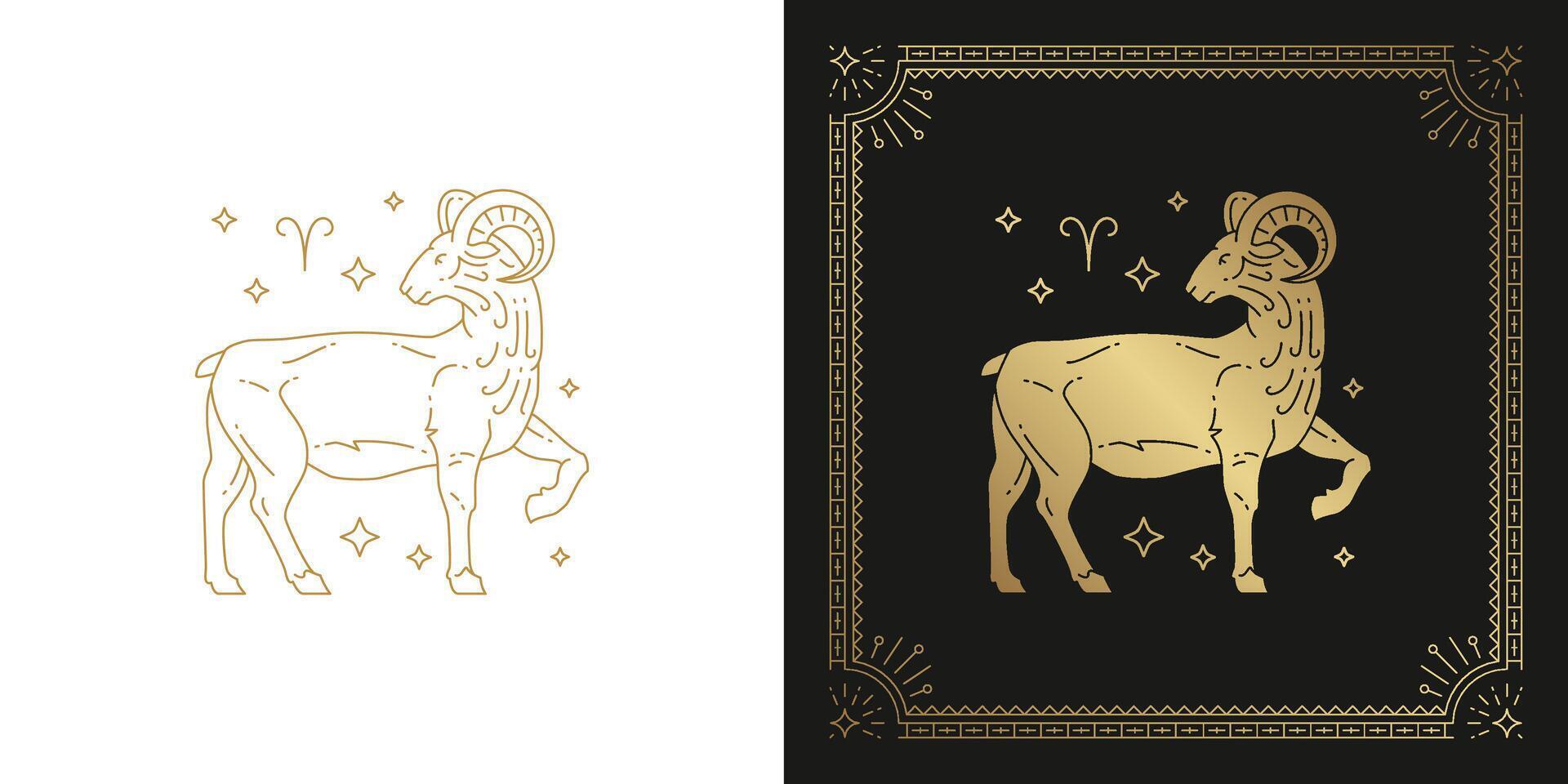 Zodiac aries horoscope sign line art silhouette design illustration vector