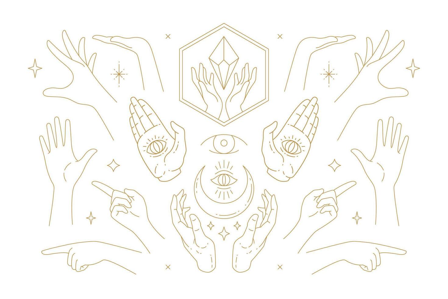 Female hands gestures collection of line art hand drawn style illustrations vector