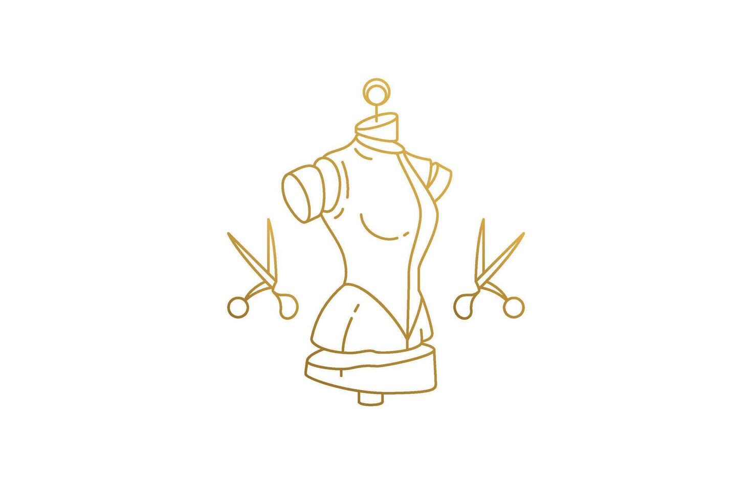 Mannequin and scissors silhouette linear illustration. vector