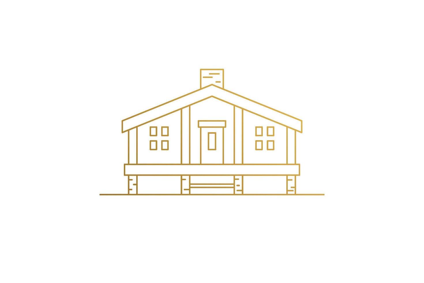 Camping cabin silhouette modern linear style illustration. vector