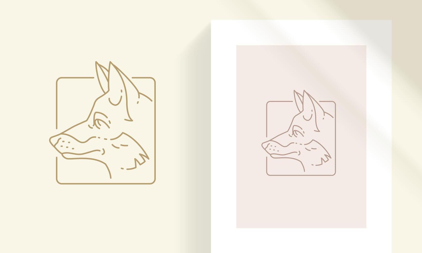 Fox head in square frame silhouette linear illustration. vector