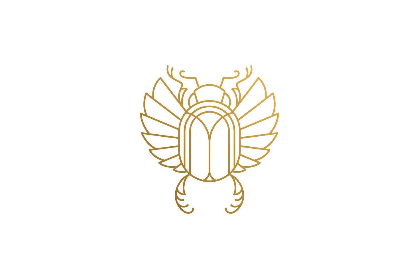 Golden egyptian scarab silhouette linear illustration. vector