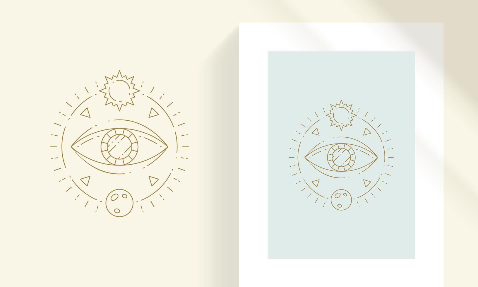 Esoteric eye with moon and sun line art style illustration. vector