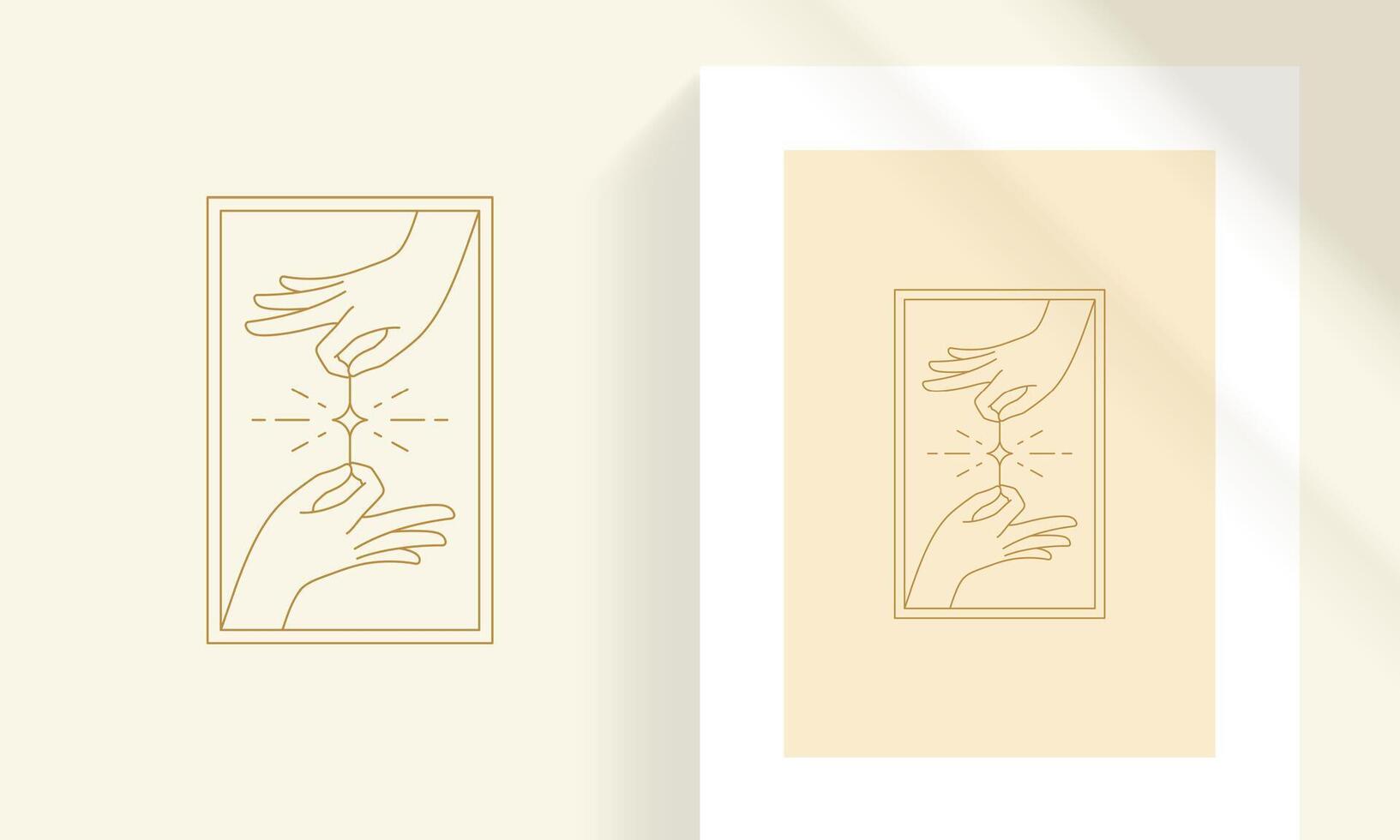 Female hands with magic crystal line art style illustration vector