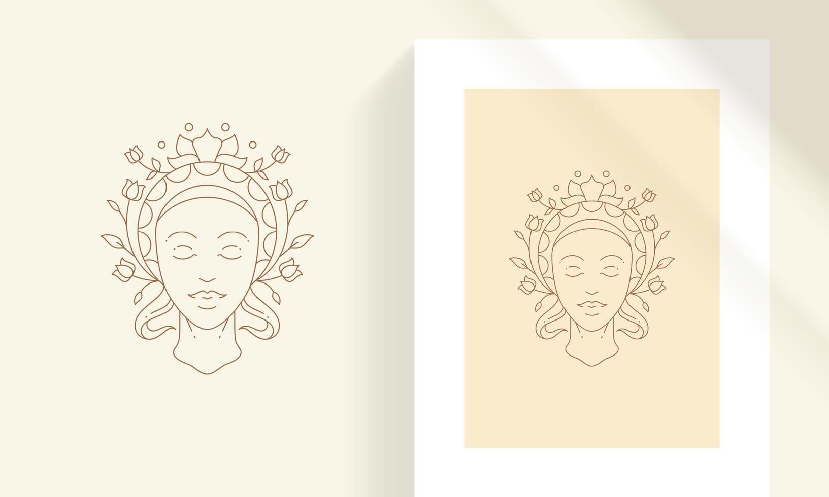 Beauty female with flower wreath on head line art style illustration. vector