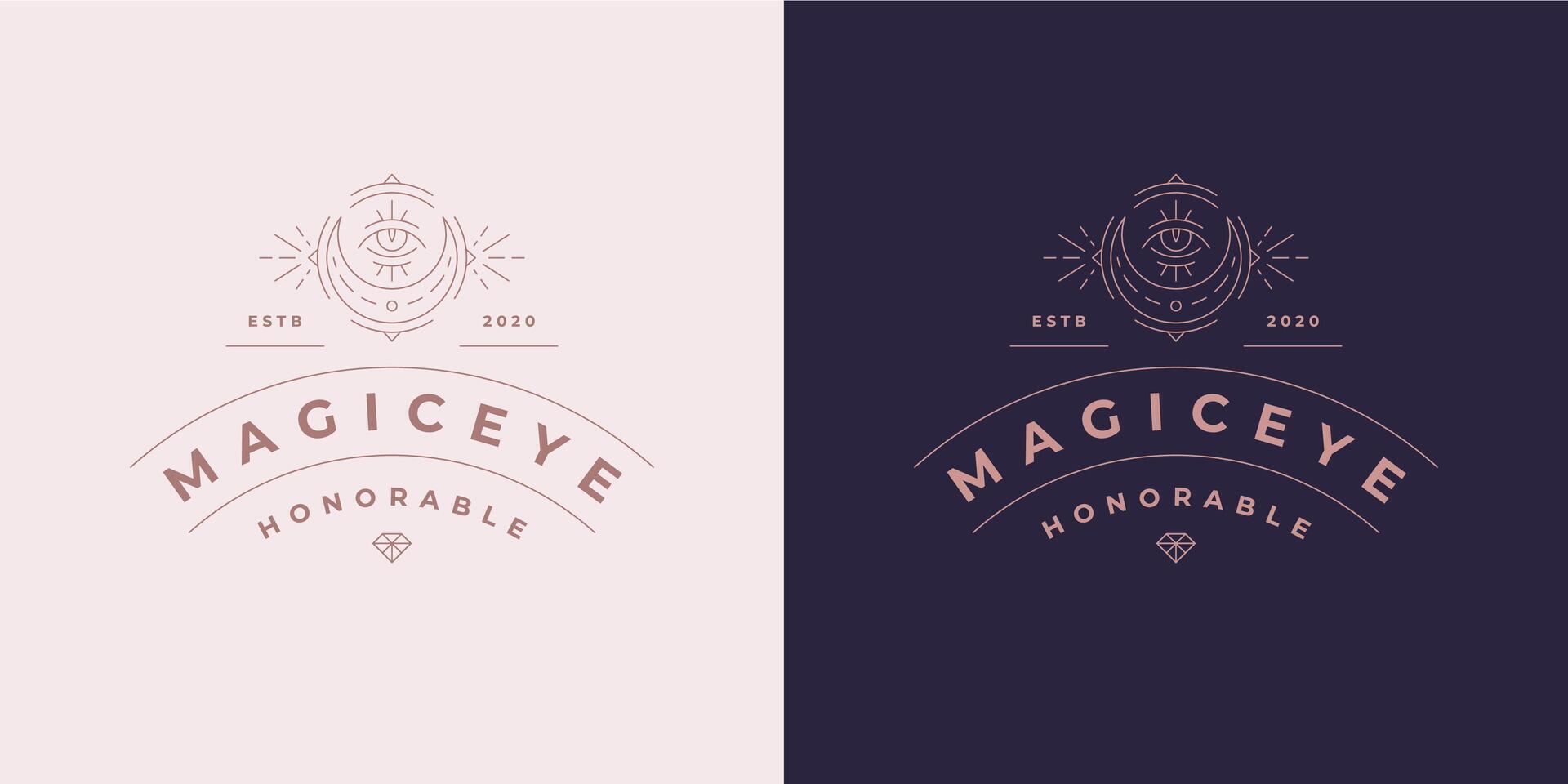 Magic moon crescent with eye logo emblem design template illustration in minimal line art style vector