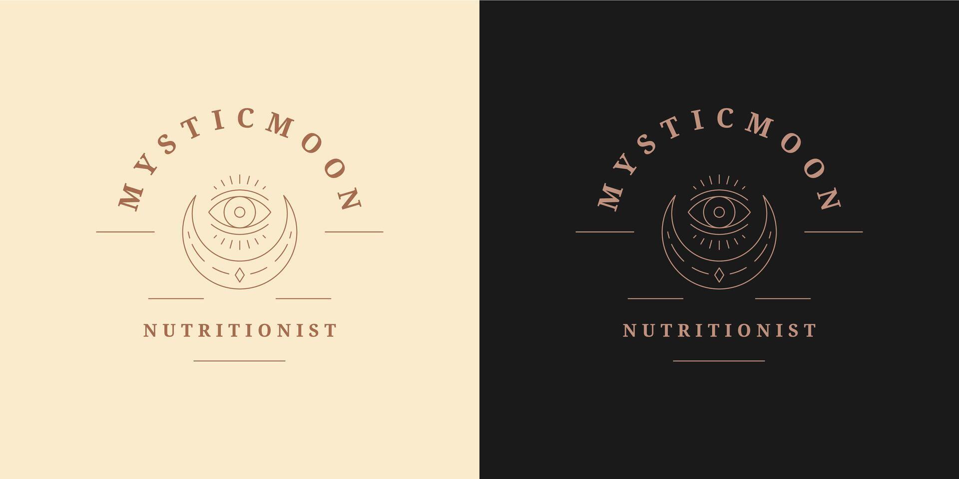 Magic moon crescent with eye logo emblem design template illustration in minimal line art style vector