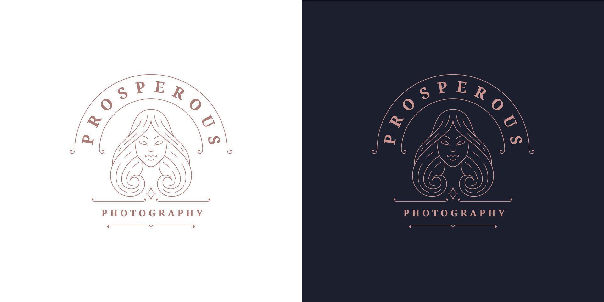 Female portrait logo emblem design template illustration in minimal line art style vector