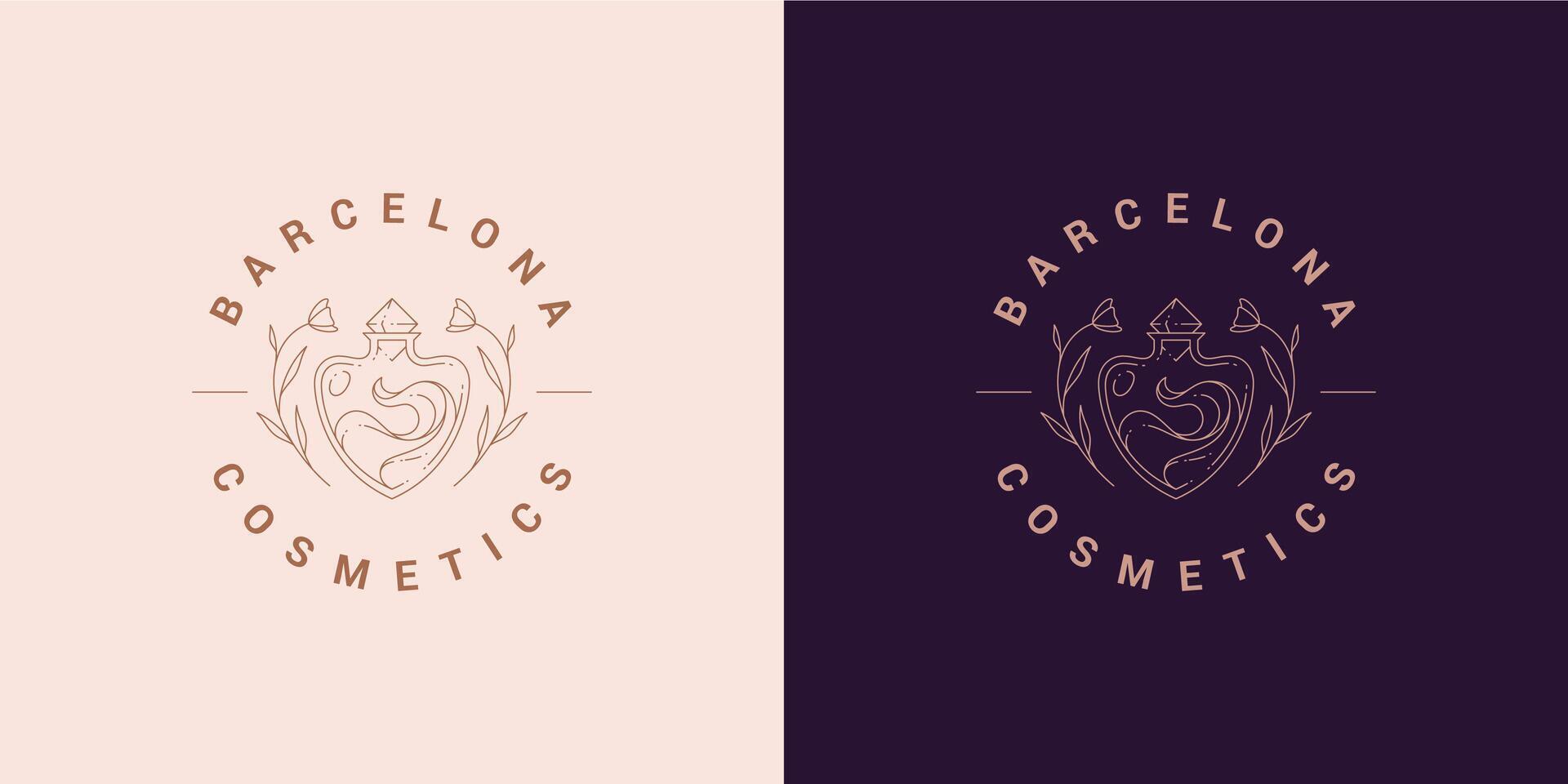 Flowers with bottle logo emblem design template illustration in minimal line art style vector