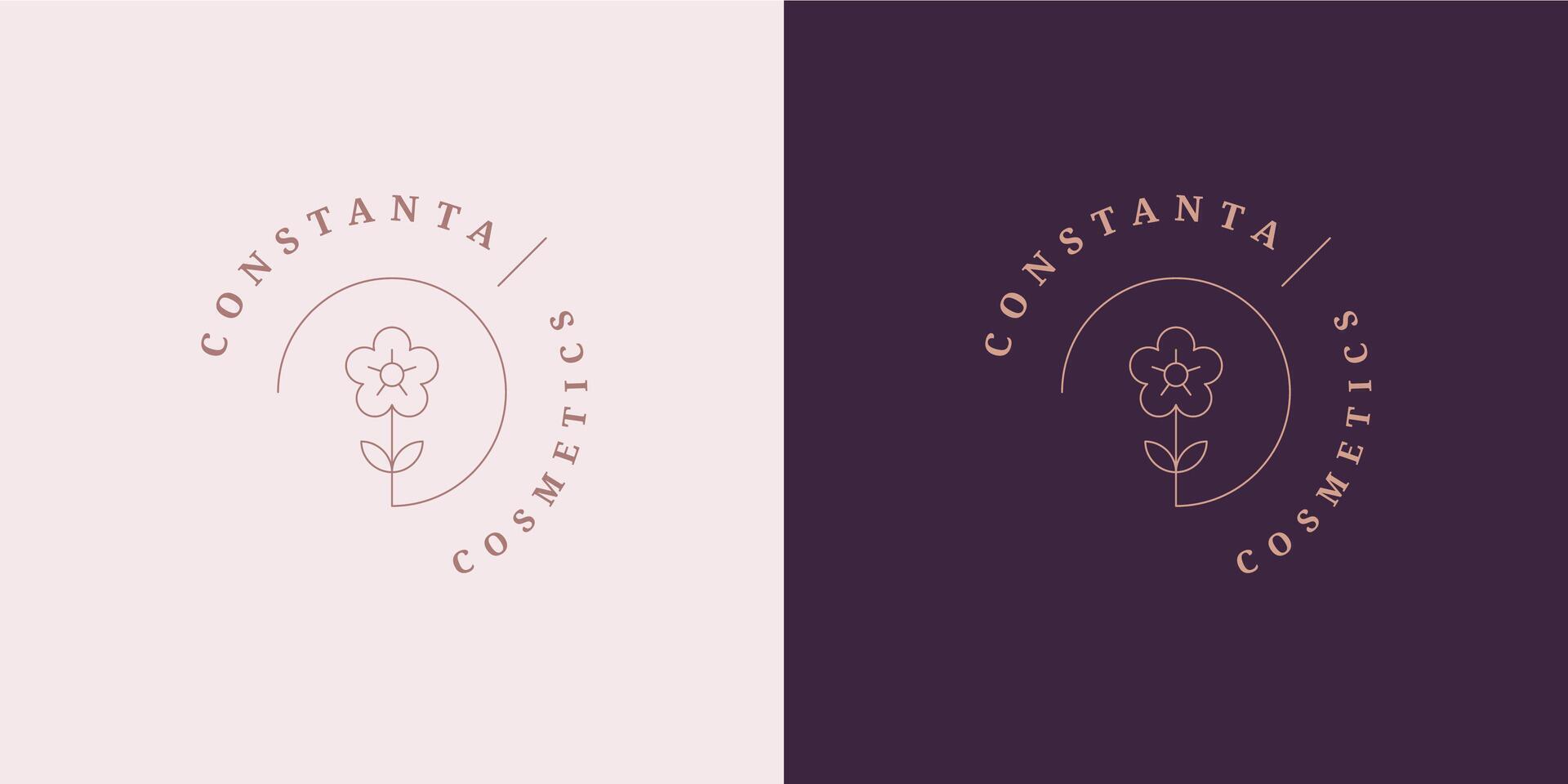 Abstract blooming flower logo emblem design template illustration in minimal line art style vector