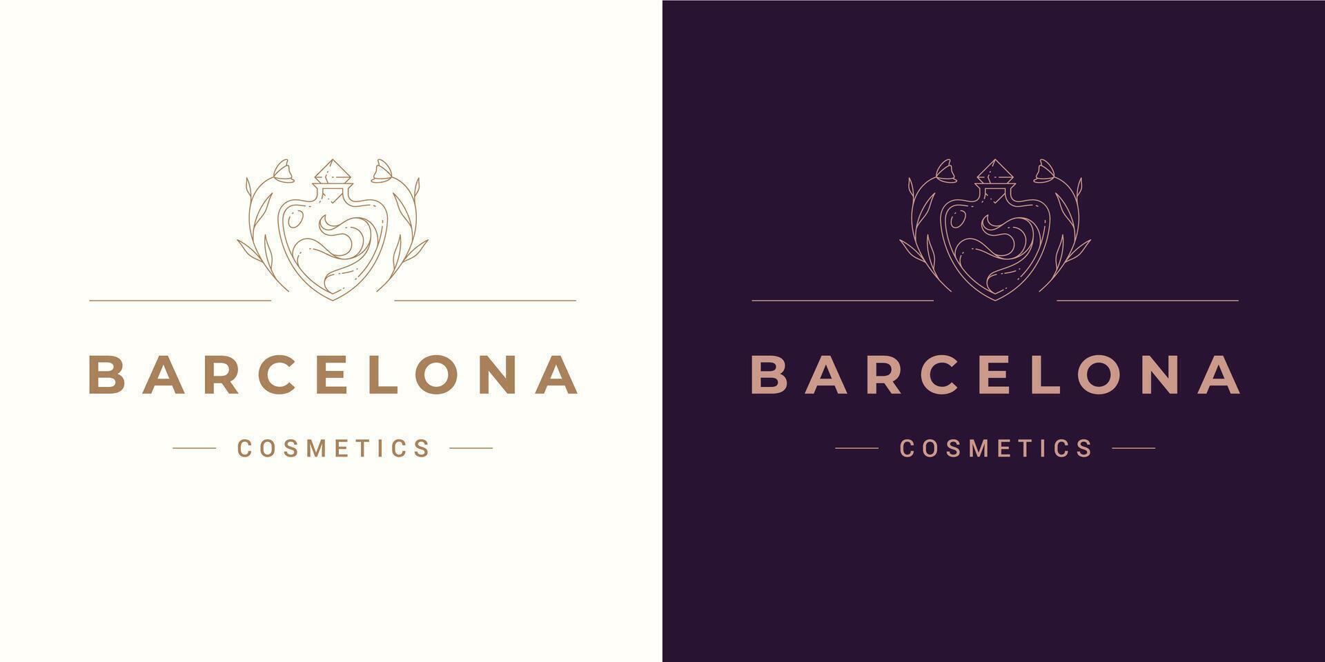 Flowers with bottle logo emblem design template illustration in minimal line art style vector