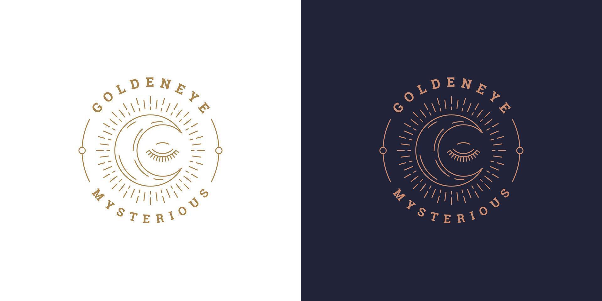 Shining moon crescent with closed eye logo template linear illustration vector