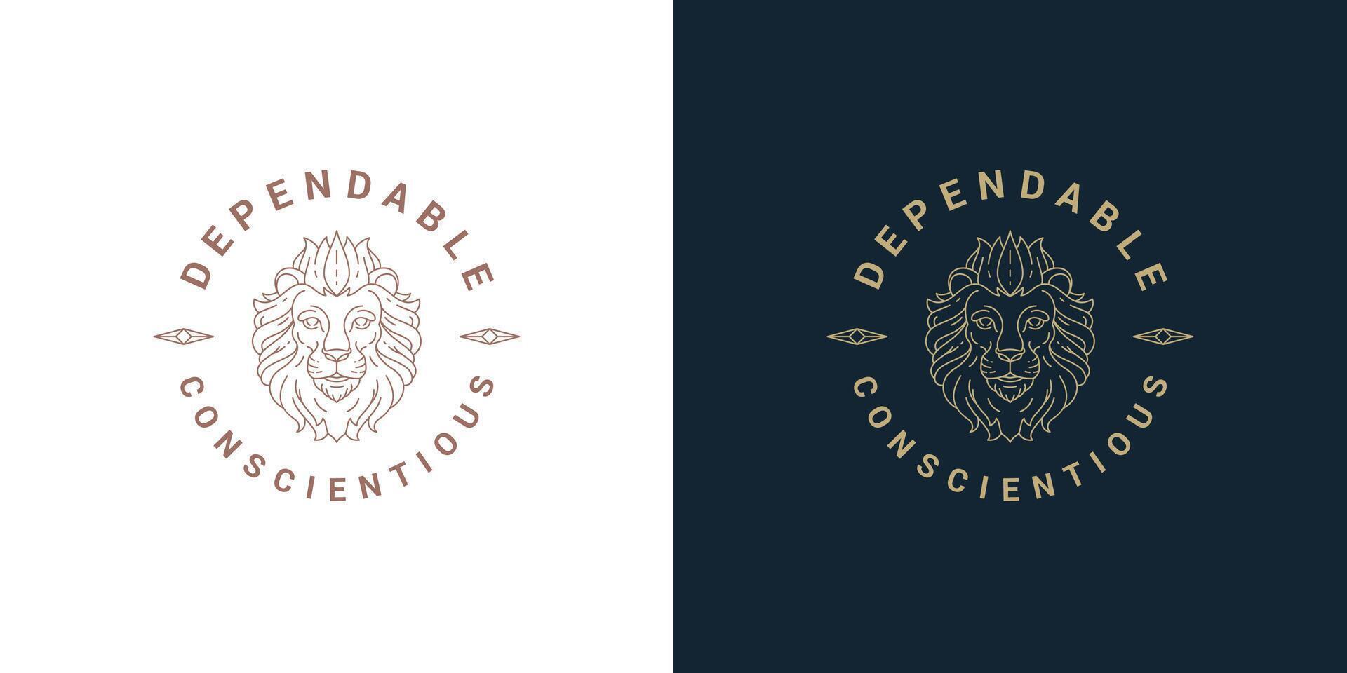 Lion head logo template linear illustration vector