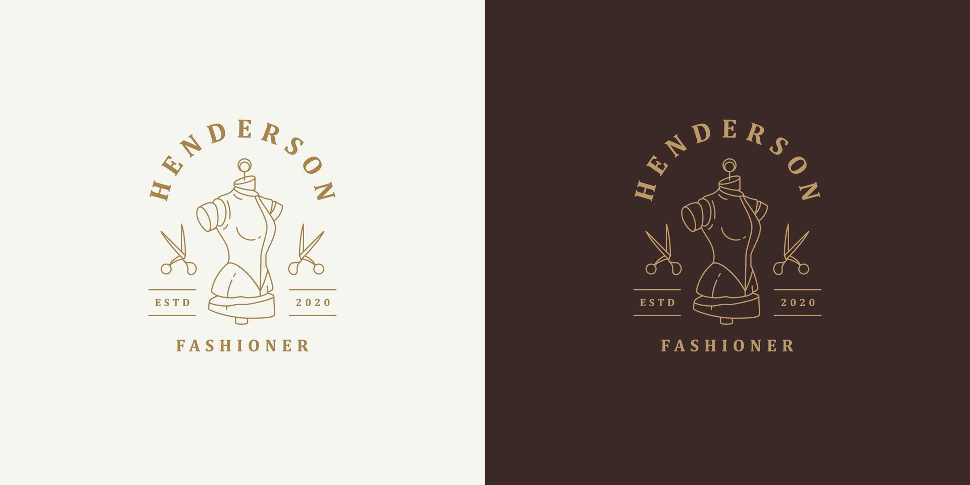 Mannequin and scissors logo template linear illustration vector