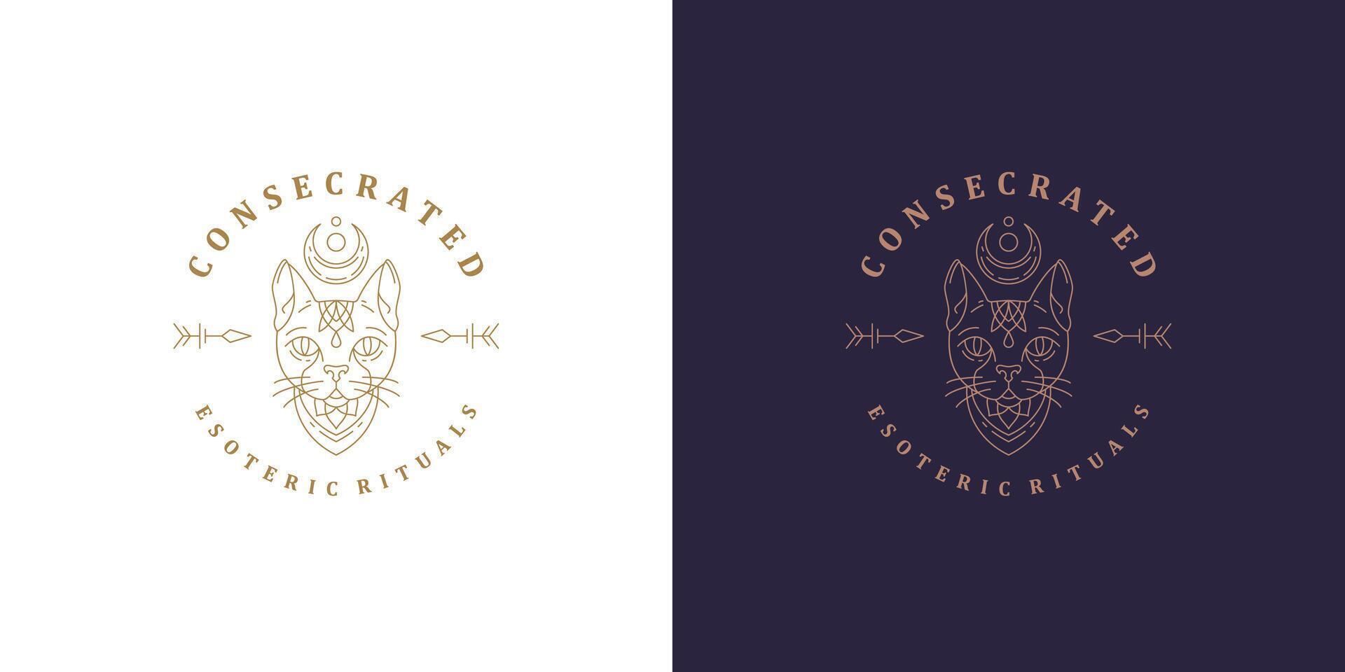 Mythical cat head logo template linear illustration vector
